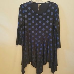 Comfy USA Black & Blue Polka Dot Tunic - Size Med